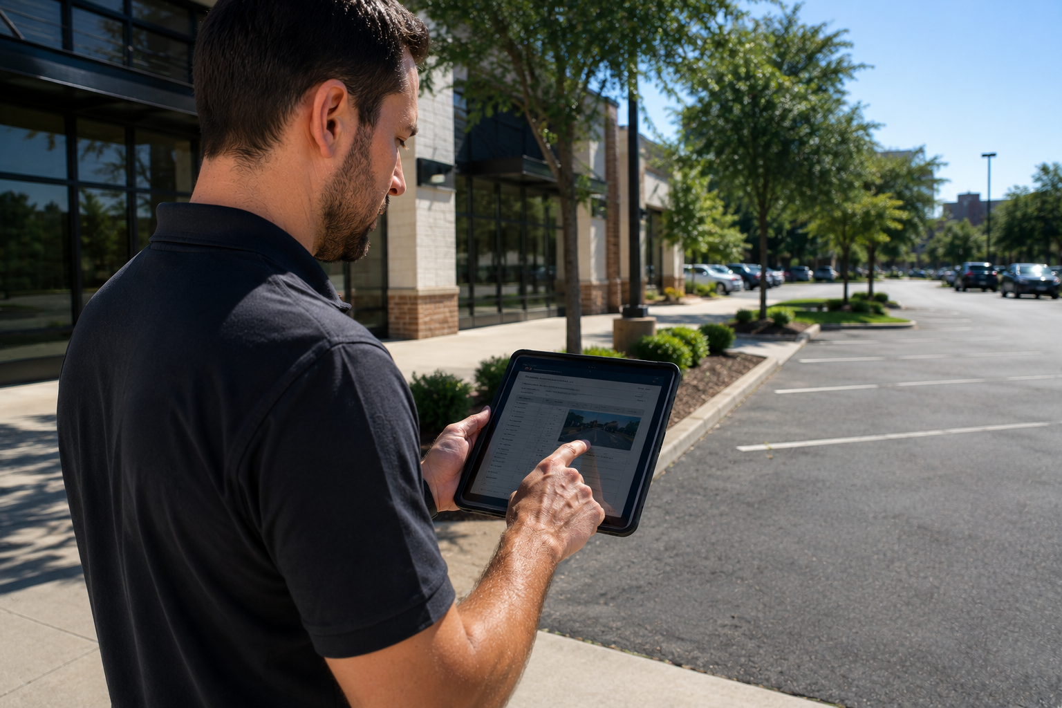 Inspector reviewing site data on a tablet